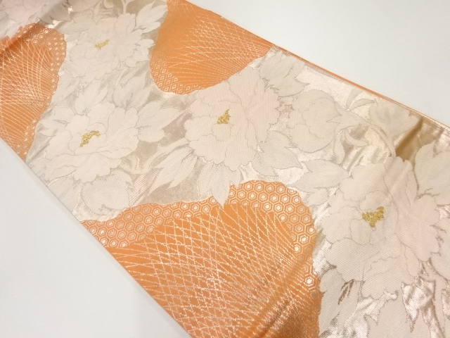 アンティーク　流水に牡丹模様織出し袋帯（材料）